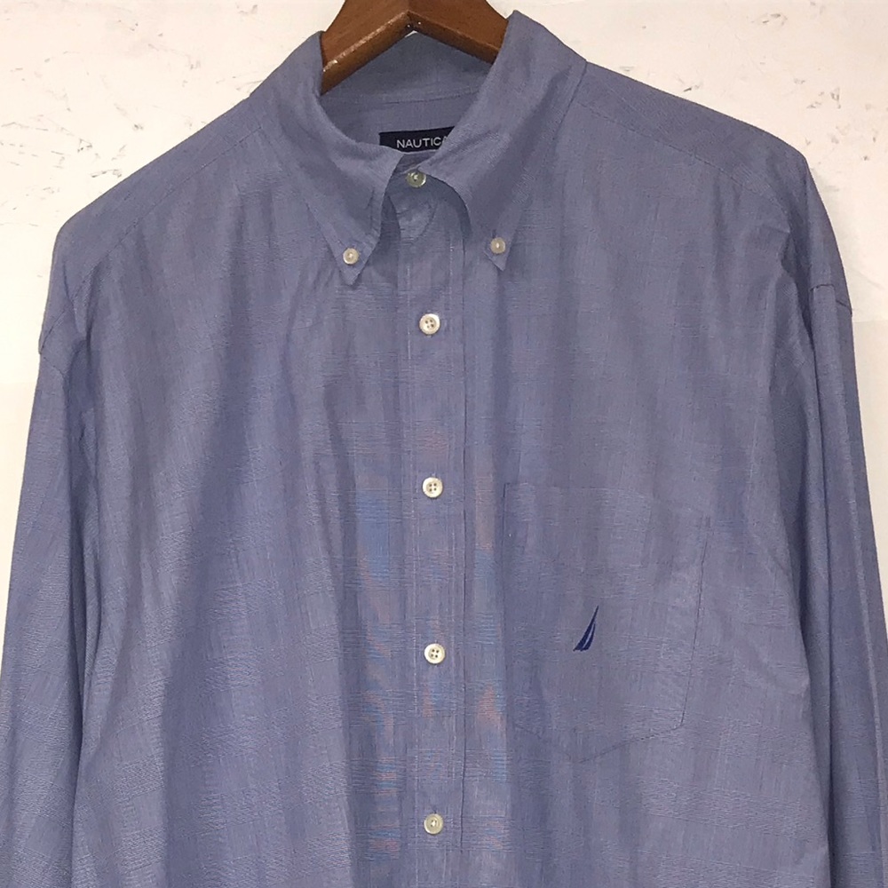 NAUTICA |  Blue & White Check Dress Shirt XL